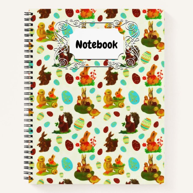Vintag Gold Ostereier Garten Chicks Bunny Notizbuch (Vorderseite)
