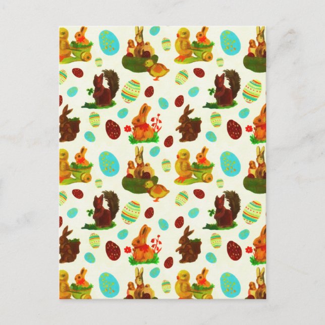 Vintag Gold Ostereier Garten Chicks Bunny Postkarte (Vorderseite)