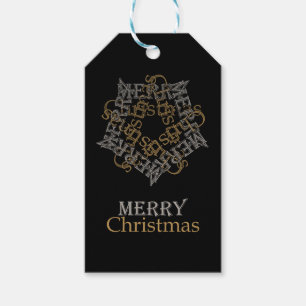 Vintag Gold Silber Frohe Weihnachten in Schwarz-we Geschenkanhänger