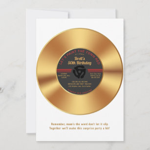 Vintag Gold Vinyl 45 Rekordüberraschung Geburtstag Einladung