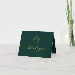 Vintag Gold Wappen Monogram Wedding Foto Emerald Dankeskarte