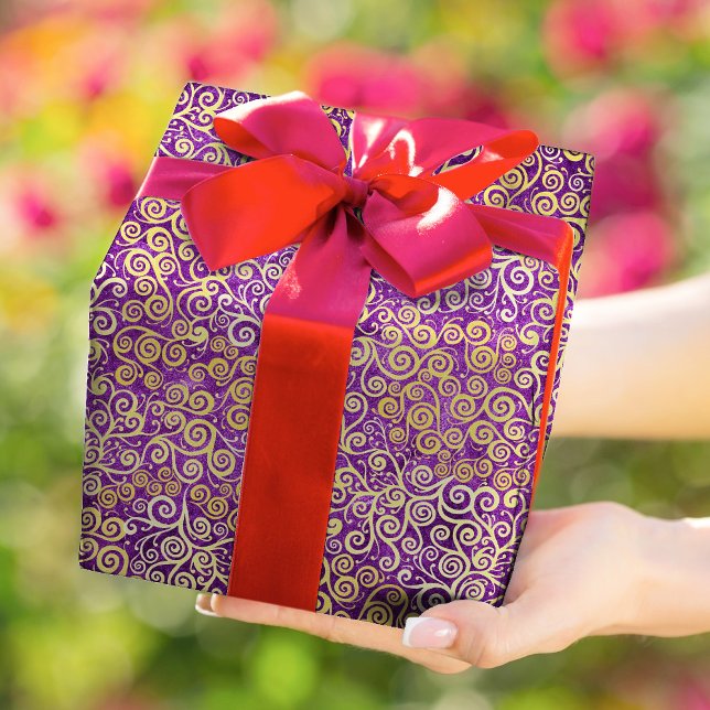 Vintag Gold Wirbel Muster Luxus Lila Amethyst Geschenkpapier (Von Creator hochgeladen)
