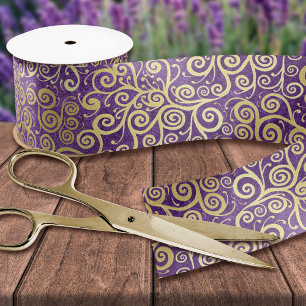 Vintag Gold Wirbel Muster Luxus Lila Amethyst Satinband