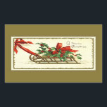 Vintag Golden Christmas Rechteckiger Aufkleber<br><div class="desc">Ein schöner goldener Weihnachtsschlitten ist mit heiligen Beeren und hellen roten Streifen dekoriert. Gruß: Frohe Weihnachten. Bild einer Weihnachtspostkarte von Ellen M. Clapsaddle auf einem individuellen goldenen Hintergrund.</div>
