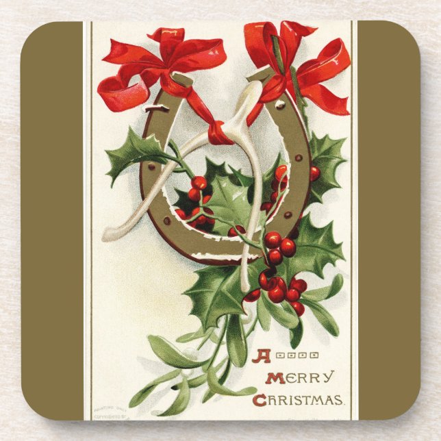 Vintag Golden Horseshoe Wishbone Bronze Weihnachte Untersetzer (Vorderseite)