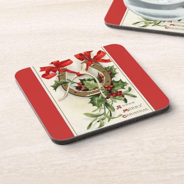 Vintag Golden Horseshoe Wishbone Weihnachten Getränkeuntersetzer (Linke Seite)