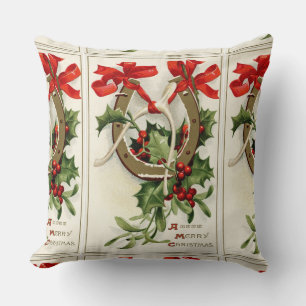 Vintag Golden Horseshoe Wishbone Weihnachten Kissen