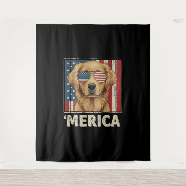Vintag Golden Retriever "Merica Flag Wandteppich (Vorderseite)