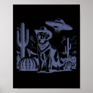 Vintag Golden Retriever Ufo 90s Retro Western Kuh Poster
