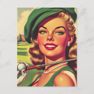 Vintag Golf Girl Postkarte