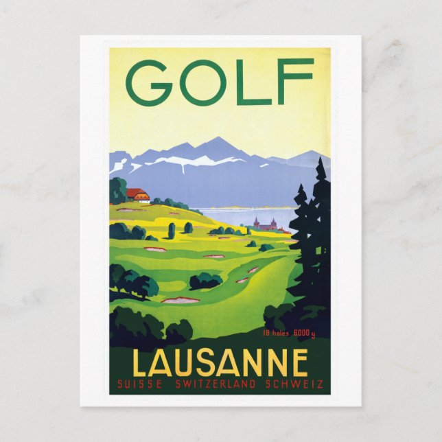 Vintag Golf Lausanne Schweiz Reisen Postkarte (Vorderseite)