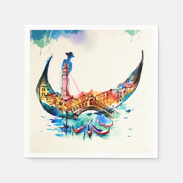 Vintag Gondola Venedig Liebe Reisen Serviette (Vorderseite)