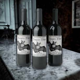 Vintag Goth Bat Halloween Vampire Elixir Weinetikett