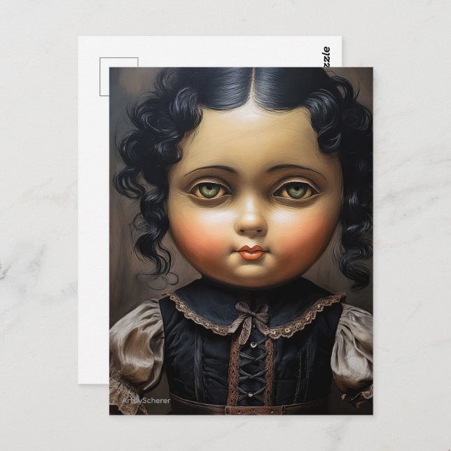 Vintag Goth Doll Postkarte - Seltsames Ambiente (Vorne/Hinten)