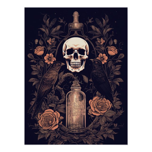 Vintag Goth Skeleton Skull Raven Poison Halloween Poster (Vorderseite)