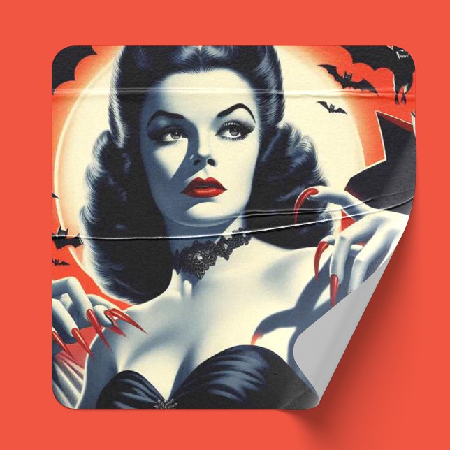 Vintag Goth Vampire Woman Quadratischer Aufkleber (Von Creator hochgeladen)