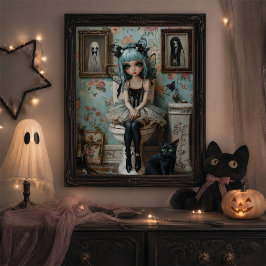 Vintag Gothic Anime Fairy Doll auf der Toilette Qu Poster