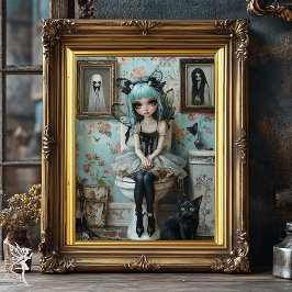 Vintag Gothic Anime Fairy Doll auf der Toilette Qu Poster