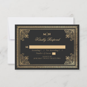 Vintag Gothic Gold Viktorianisch Wedding RSVP Karte