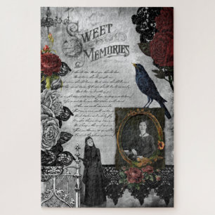 Vintag Gothic Halloween Widow Ephemera Puzzle