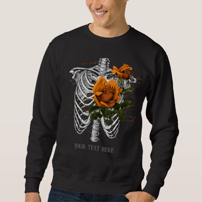 Vintag Gothic Orange Rose Skelett Personalisiert Sweatshirt (Vorderseite)