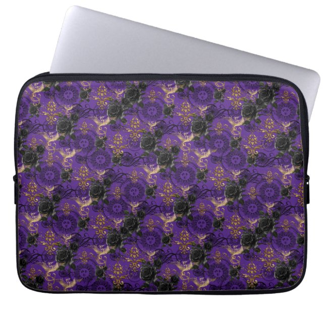 Vintag-Gothic Phoenix und Rose Lila Muster Laptopschutzhülle (Vorderseite)