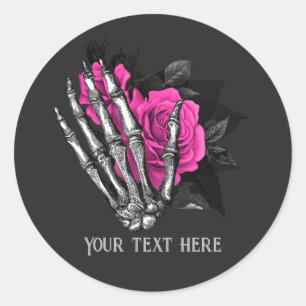 Vintag Gothic Pink Rose Skelett Personalisiert Runder Aufkleber