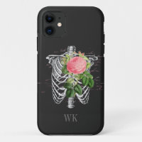 Vintag Gothic Pink Roses Skelett Monogramm