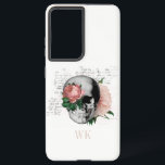 Vintag-Gothic-Rose-Skull-Monogramm Samsung Galaxy Hülle<br><div class="desc">Whimsikal Vintag gotische Handy Gehäuse mit rosa Rosen in einem Schädel.</div>