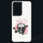 Vintag-Gothic-Rose-Skull-Monogramm Samsung Galaxy Hülle<br><div class="desc">Whimsikal Vintag gotische Handy Gehäuse mit rosa Rosen in einem Schädel.</div>
