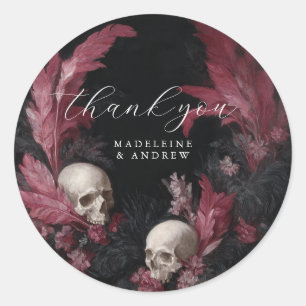 Vintag Gothic Wedding Skull Feathers Vielen Dank Runder Aufkleber