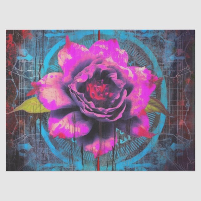 Vintag gotische Neon Pink Rose Decoupage Seidenpapier (Vorderseite)