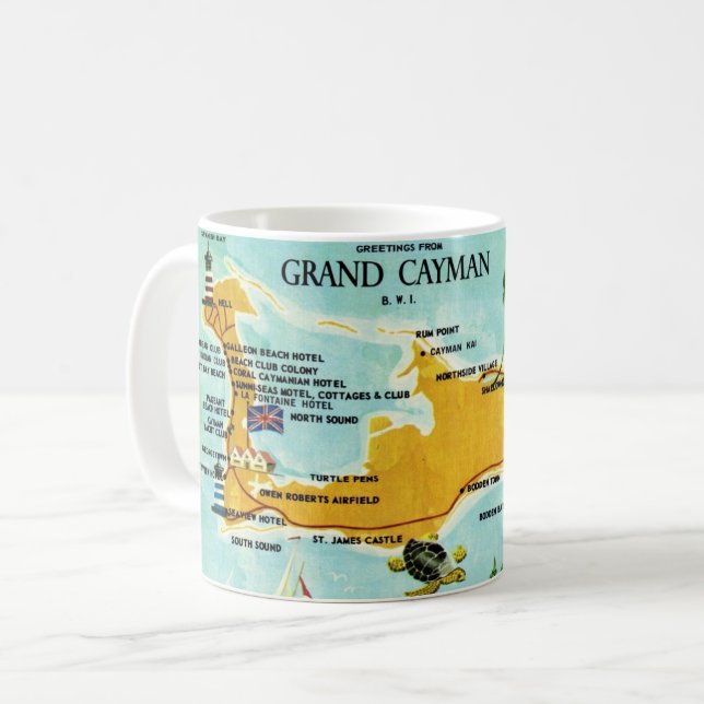 Vintag Grand Cayman Karte Kaffeetasse (Vorderseite Links)