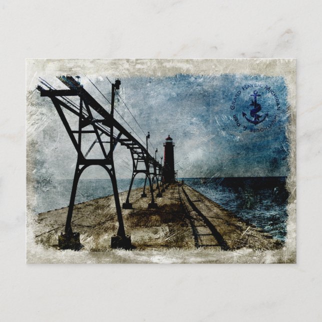 Vintag Grand Haven Lighthouse Postkarte (Vorderseite)