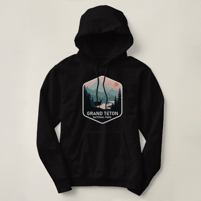 Vintag Grand Teton Nationalpark Deer Mountains Hoodie (Design vorne)