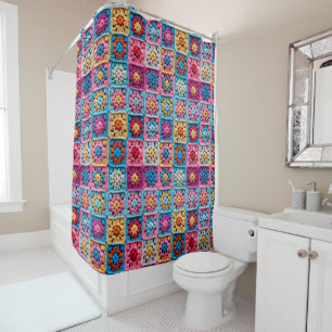 Vintag Granny Square Crochet Duschvorhang