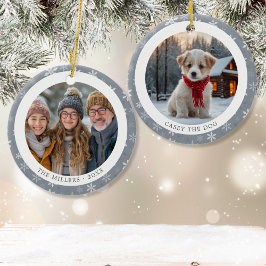 Vintag Grau Schneeflocken Familienjung Weihnachten Keramik Ornament