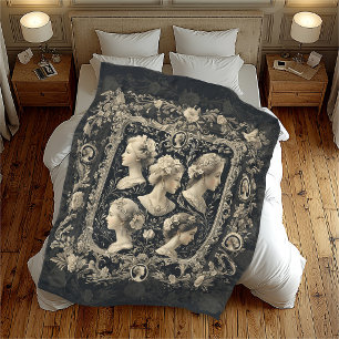 Vintag Grau Viktorianisch Cameo Pattern Shabby Chi Fleecedecke
