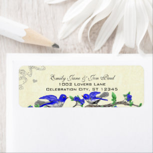 Vintag Graue Bird Royal Blue Blossoms - Rückgabe-L