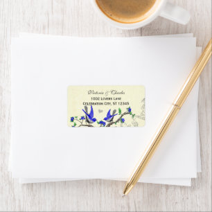 Vintag Graue Bird Royal Blue Blossoms - Rückgabe-L Adressaufkleber