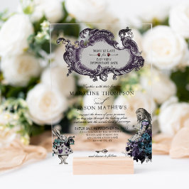 Vintag-Graue Dunkle Alice im Wunderland Hochzeit Acryleinladungen