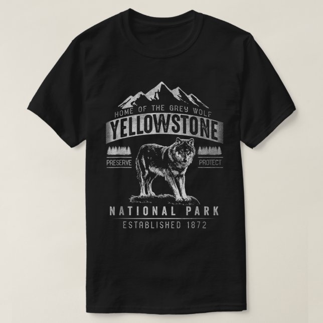 Vintag-Grauer Wolf-Yellowstone-Nationalpark T-Shirt (Design vorne)