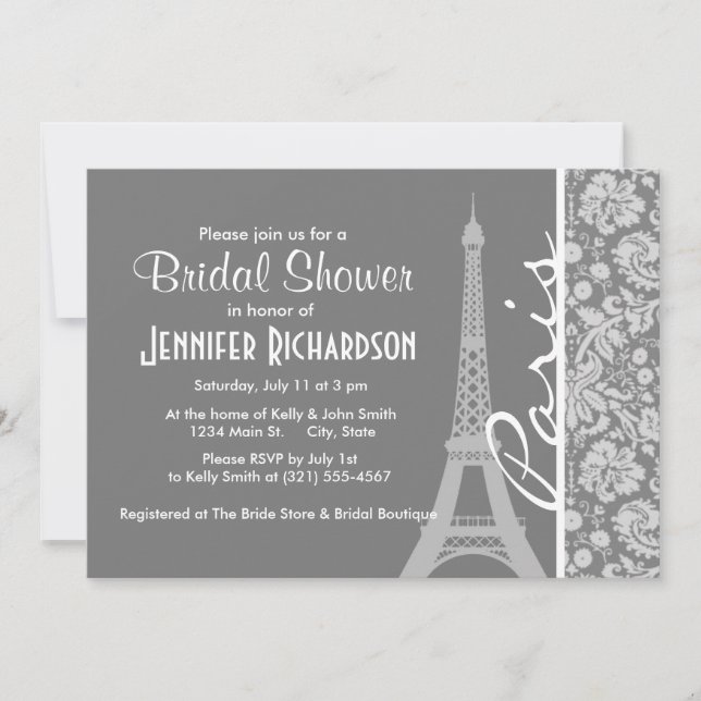 Vintag Gray Damask Paris Einladung (Vorderseite)