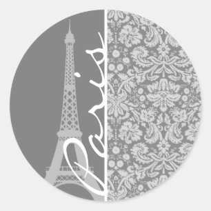 Vintag Gray Damask Paris Runder Aufkleber