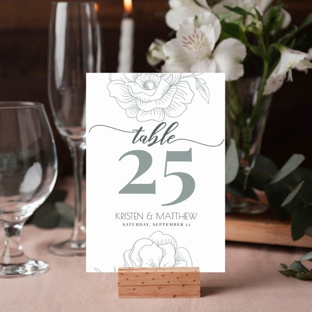 Vintag Gray Moderne Blumenzitat Hochzeit Tischnummer (Elegant grey floral outline modern design table number card is perfect for your wedding reception.)