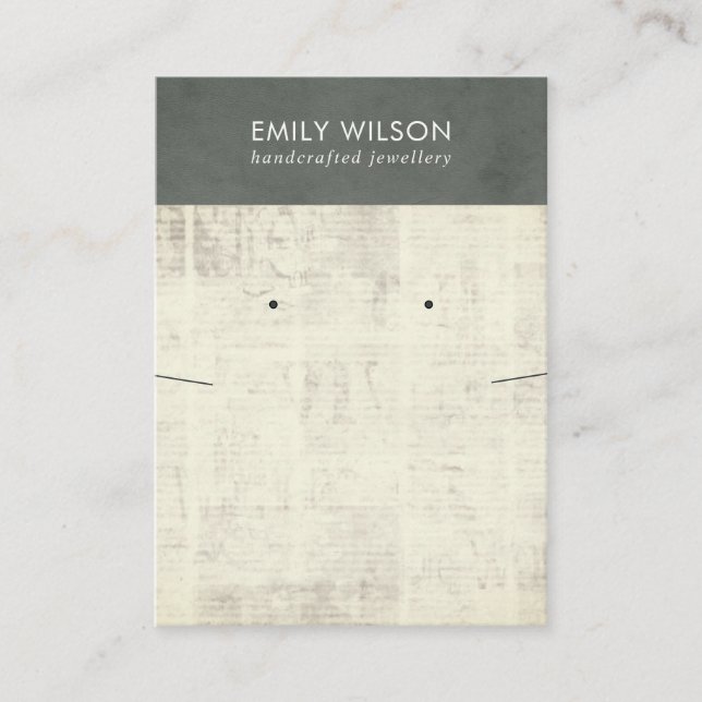 VINTAG GRAY NEWSPAPER NECKLACE EARRING DISPLAY BU VISITENKARTE (Vorderseite)