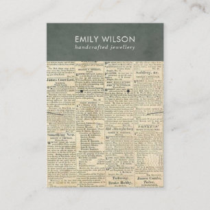 VINTAG GRAY NEWSPAPER NECKLACE EARRING DISPLAY VISITENKARTE