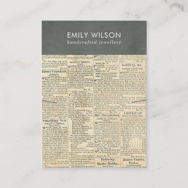 VINTAG GRAY OLD NEWSPAPER NECKLACE BAND DISPLAY VISITENKARTE (Vorderseite)