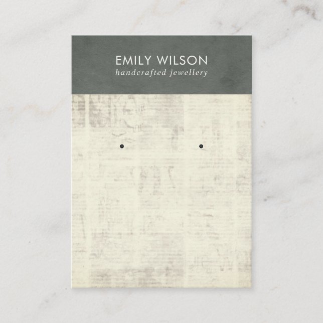 VINTAG GRAY OLD NEWSPAPER STUD EARRING DISPLAY VISITENKARTE (Vorderseite)