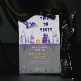 Vintag Gray Orange Lila Doodle Halloween Einladung